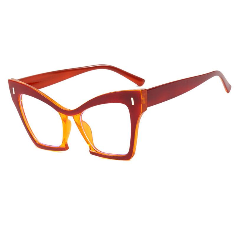 Women Prescription Eyeglasses Anti Light Reading Glasses Double Color Big Frame Cat Eye Transparent Fashion Optical Eyewear