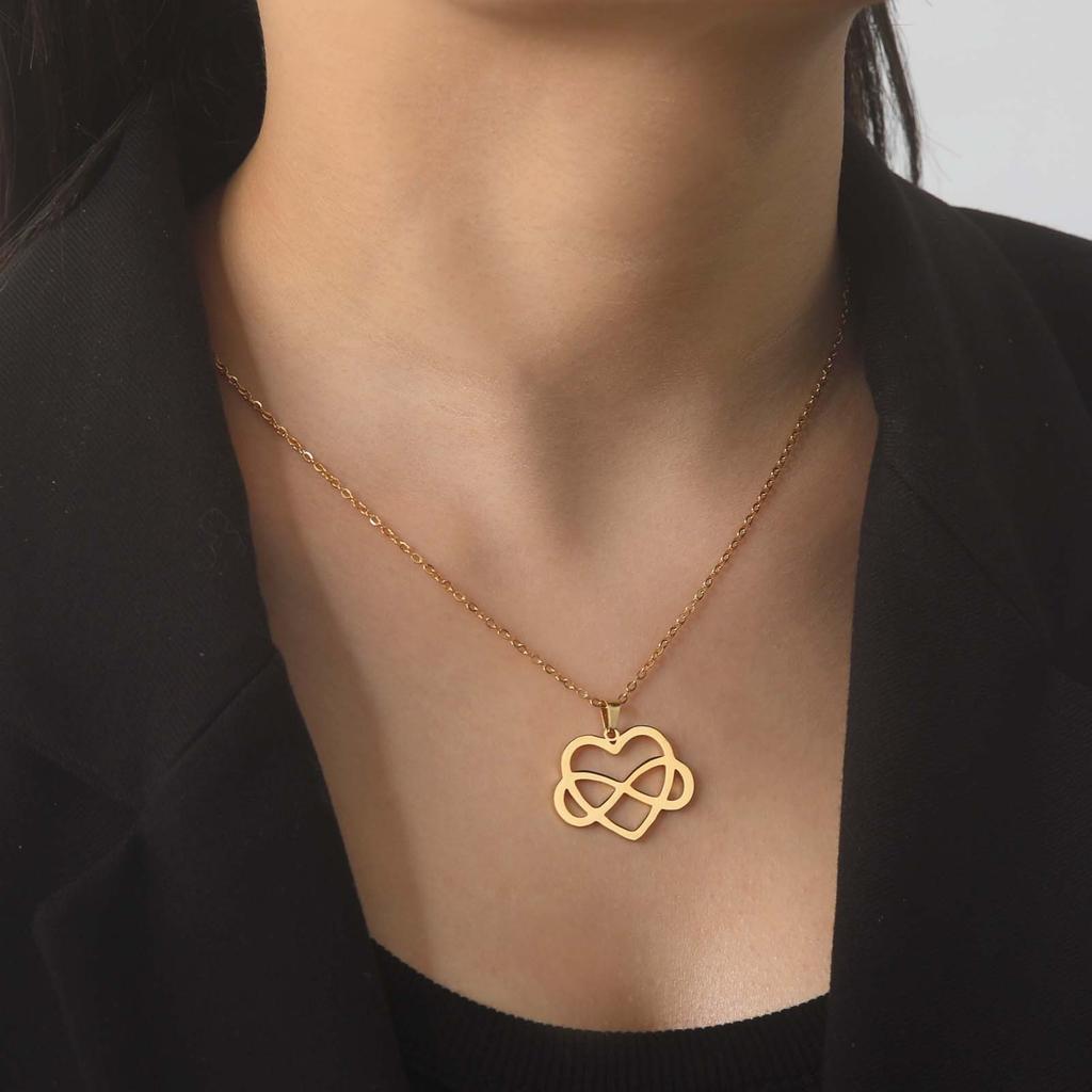 Minimalist Hollow-Out Infinity Heart Pendant Titanium Steel Necklace
