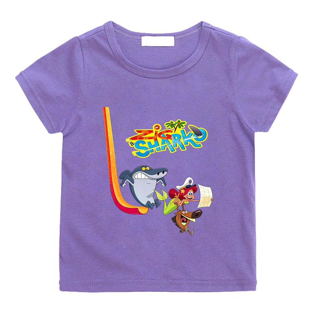 Zig and Sharko Children's 100%Cotton Cartoon Print T-shirt Cute Boys Girls Fashion Short Sleeve Casual Kids Tops Summer Toddler