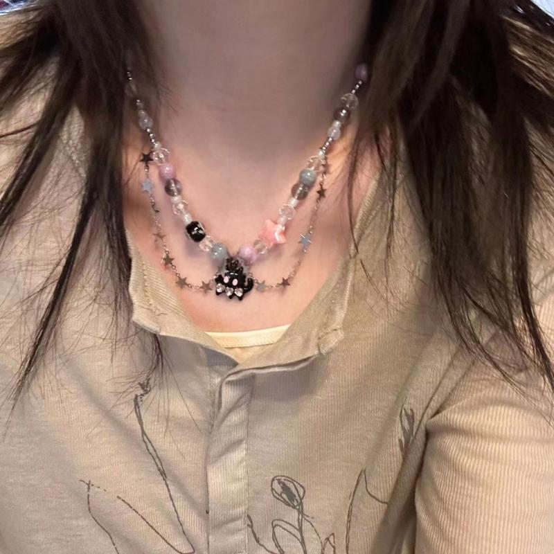 Y2K Star Pendant Necklace Cat Pendant Necklace Adjustable Chain Necklace Black Funny Necklace Perfect for Trendsetters