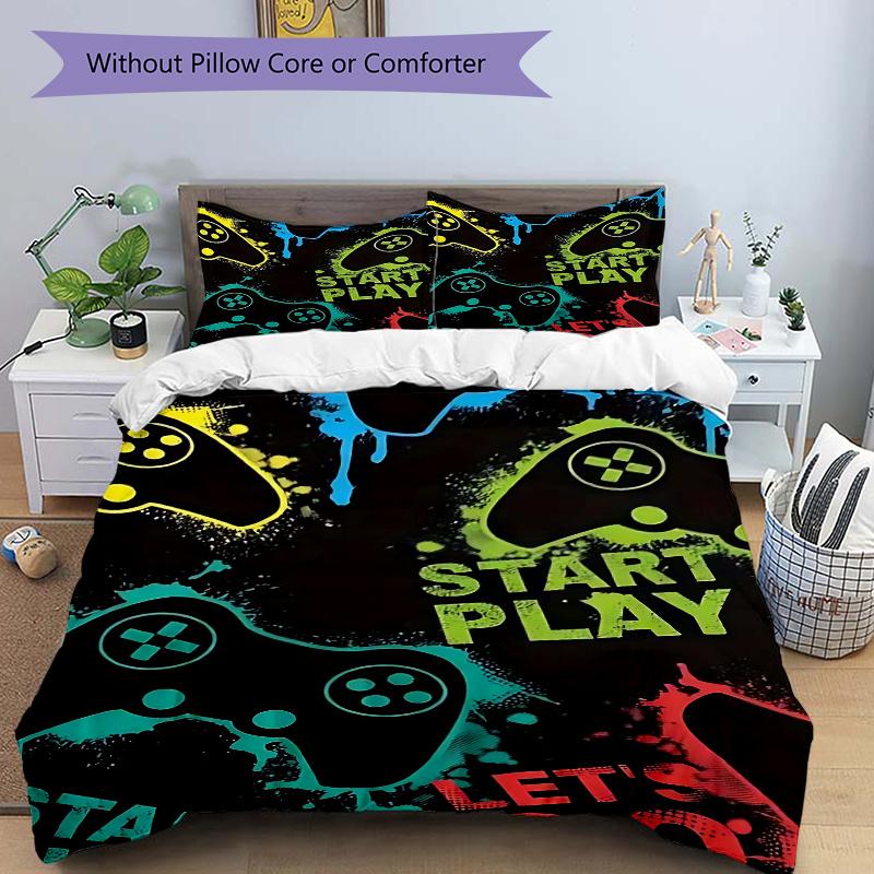 3pcs Start Play: Anime Controller Design Comforter Set with One Quilt Cover and Two Pillowcases (No Core), Bedroom Decor, Festive Gifts