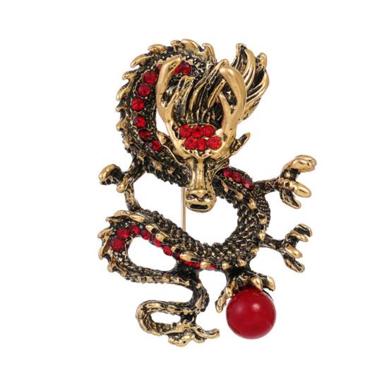 Chinese Style Brooch Men Enamel Dragon Shape Faux Pearl Pin Clothing Coat Badge Jewelry Party Accessories