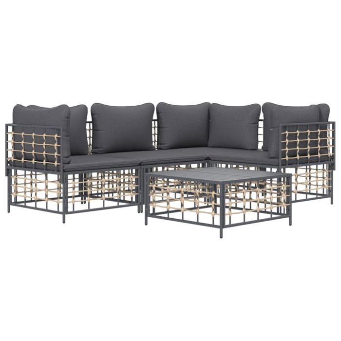 VidaXL Salon de jardin 5 pcs avec coussins anthracite résine tressée, ensemble de salon, ensemble de salon d'extérieur, 3186749
