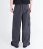 Beoteunseoul Washed Drawstring Banding Side Pocket Cargo Curved Cotton Pants (Gray)