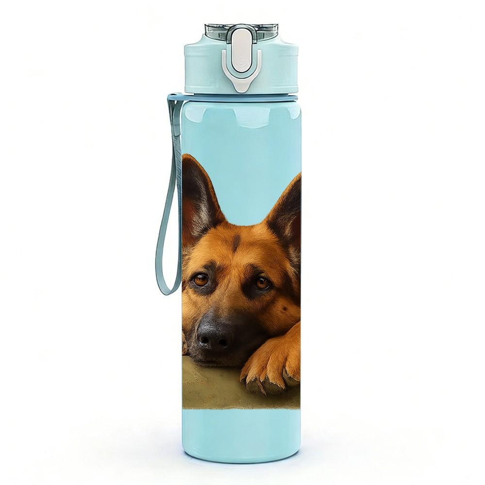 1PC German Shepherd Sit Pose 750ml Color Plastic Sports Water Bottle Leakproof Flip Straw Lid Suitable for Sports Office Home Use