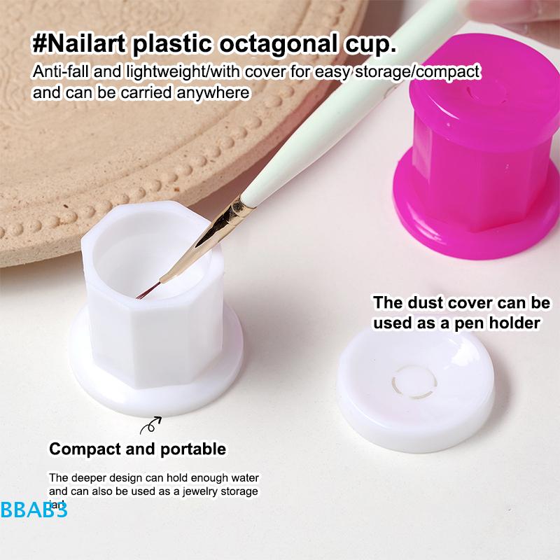 Mini Plastic Octagonal Powder Liquid Nail Cup Wiyh Cap Nail Brush Cleaning Tools Liquid Power For Mixing Bowl Brush Holder Dish