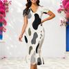Women Plus Size V Neck Short Sleeve Printed Fitted Fishtail Dress