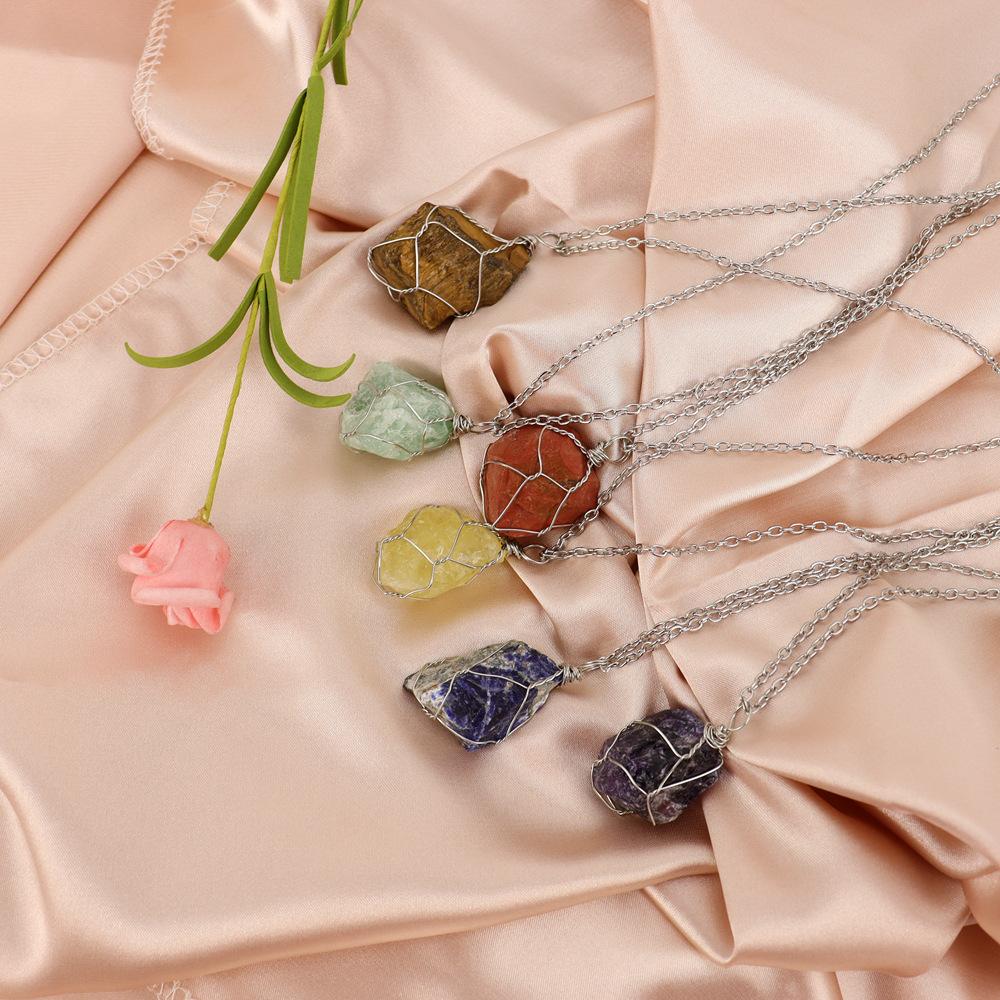 Irregular Natural Crystal Amethyst Rough Stone Pendant, Handmade Twisted Stone Necklace N651