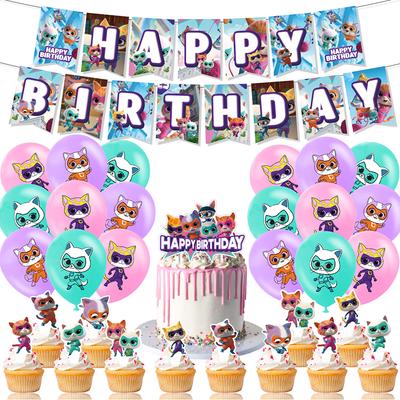 32 ks Super Kitties Party Supplies Včetně Topperů na Cupcaky, Banneru, Balónků