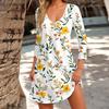 Women's Fashionable Casual V-Neck Floral Print Pocket Seven Quarter Sleeve Dress