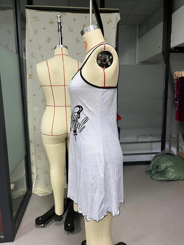 European & American Style Strappy Women's Short Dress - Casual, Sexy, 3D Print Nightgown for Lounging or Outing