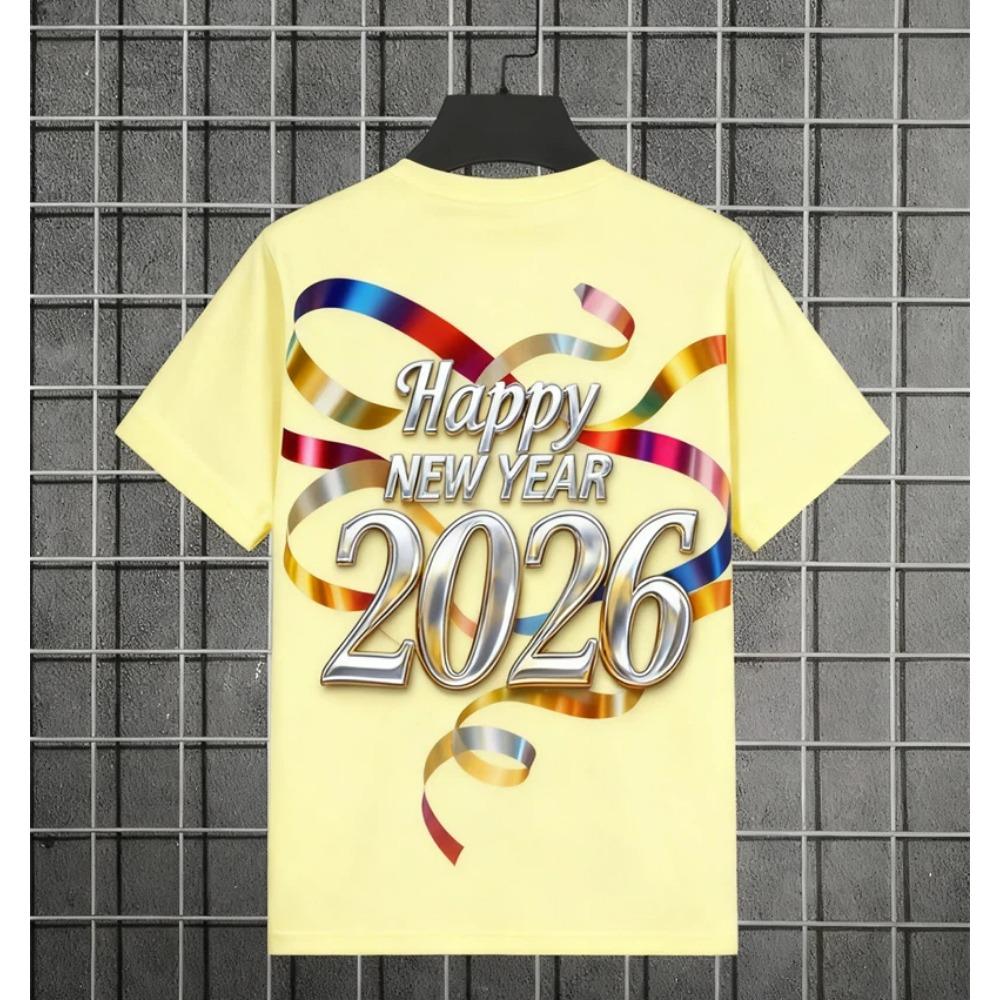 2026 New Year T-Shirt Fashion Men and Women's Happy New Year 2026 Print T-shirt Casual Crew Neck Short Sleeve Tees Top