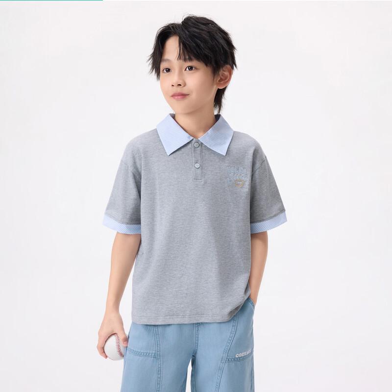 Boys  Casual Color-Blocked Lapel Short-Sleeve T-Shirt 150