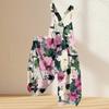 Casual Floral Print Cotton Linen Romper with Adjustable Straps