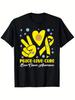 Men & Women'S 180Gsm Heavyweight Bone Cancer Awareness T Shirt Peace Love & Bone Cancer Ribbon Design Soft Round Neck Casual Tee for Cancer S XXXL Siz