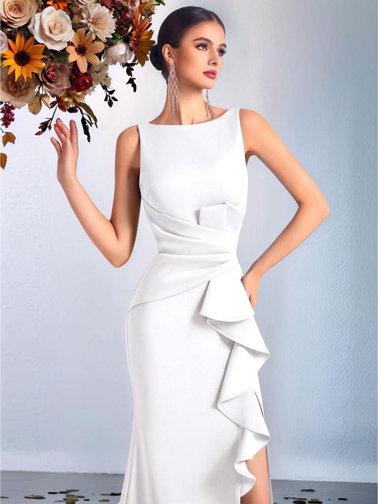 Elegancka europejska i amerykańska długa suknia wieczorowa z plisami w talii - Moda high-end dla pań