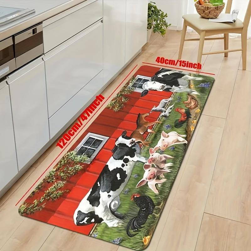 1Pcs Anti Fatigue Kitchen Rugs Cow And Rooster Farm Waterproof Non-Slip Thick Cushioned Kitchen Mat Heavy Duty Comfort Standing Mat for Kitchen