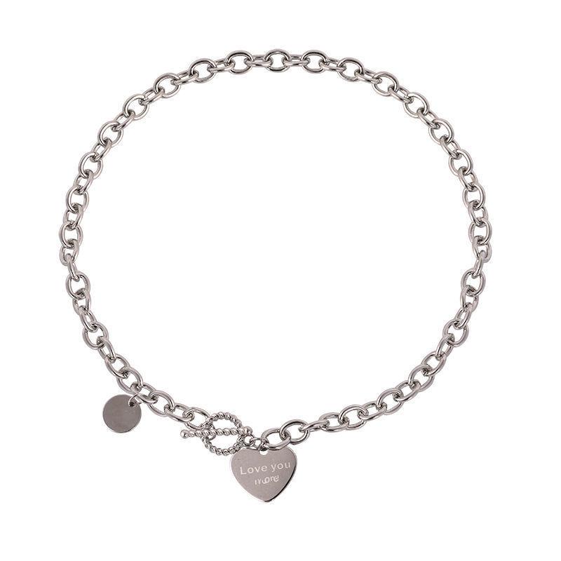 Trendy Titanium Steel Heart Necklace - Short Length Stainless Steel Letter Pendant Fashion Accessory