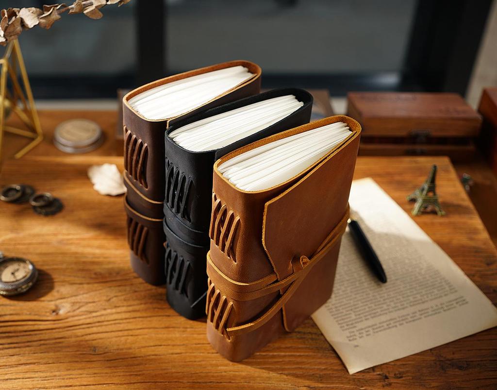 Crazy Horse Leather Loose-Leaf Notebook: Genuine Cowhide Diary In Retro Style