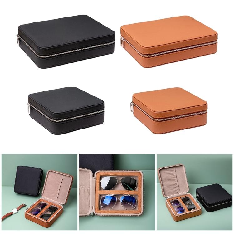 Versatile Sturdy Leather Watch and Eyewear Storage Case with See Through Clear Top for Easy Viewing Home Accessory