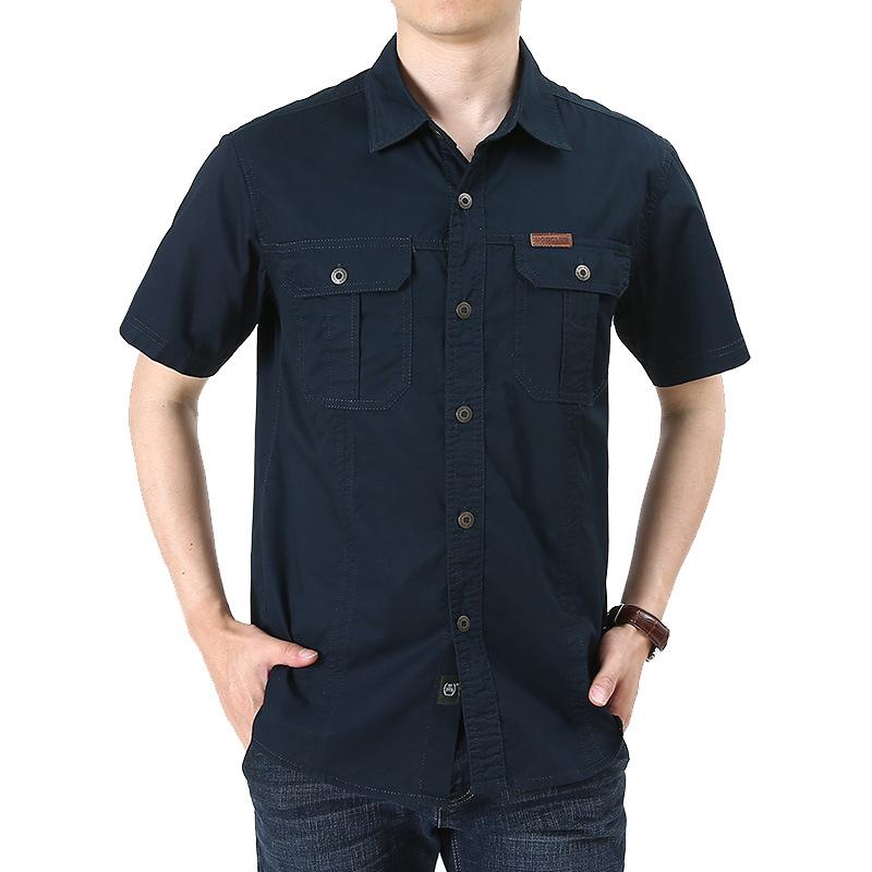 2024 Men's Casual Cotton Military Shirt - Washed, Thin, Loose Short Sleeve