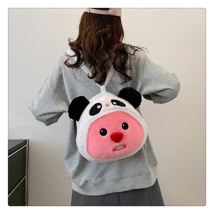 Loopy Hello Kitty Stitch Cartoon Plush Soft Round Bag With Zipper Closure For Daily Use