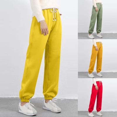 Fashion Women Solid Plus Velvet Elastic Lace-up Casual Sweatpants  Pants