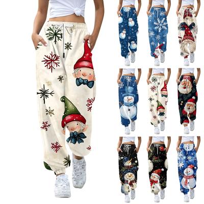 Women's Drawstring Elastic Waist Christmas Printed Casual Pants Sweatpants