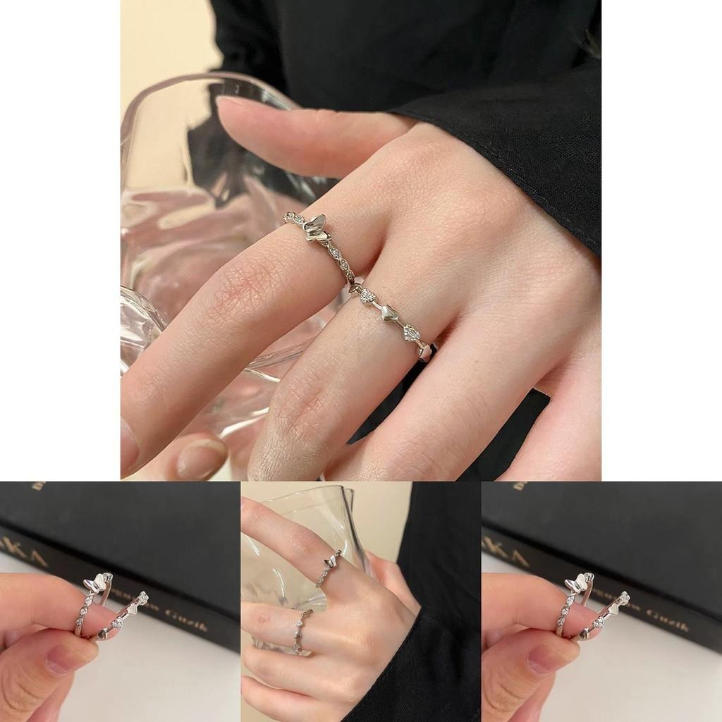 Elegant Adjustable Copper Ring With Heart And Butterfly Design For Women Fashion