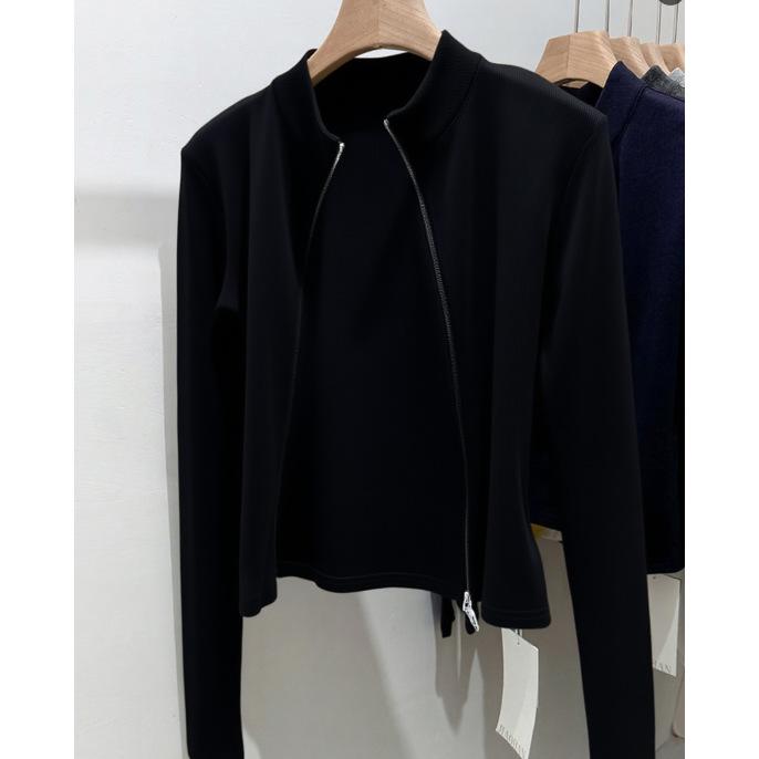 2025 Spring/Autumn Women's Slim Fit, High Elastic Stand Collar T-Shirt