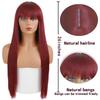 XINRAN Lange gerade weinrote Perücke mit Pony, synthetische Perücken für Frauen, hitzebeständiges Naturhaar für die tägliche Halloween-Cosplay-Party