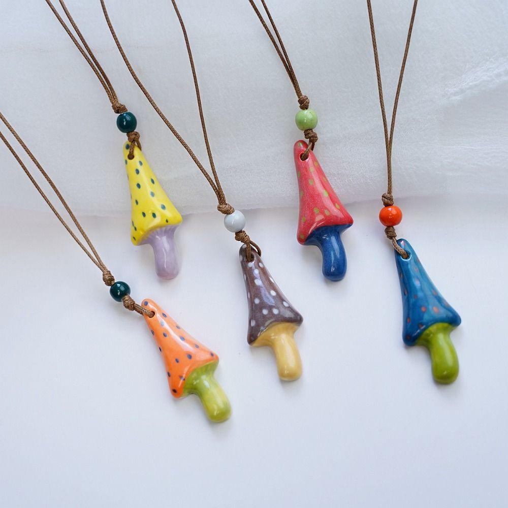 Hand-painted Mushroom Pendant Necklaces Small Flower Sweater Chain Necklaces Gift