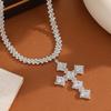 Women's CZ Cross Pendant Tennis Necklace, Iced Out Rhinestone Choker, Silver Party Jewelry