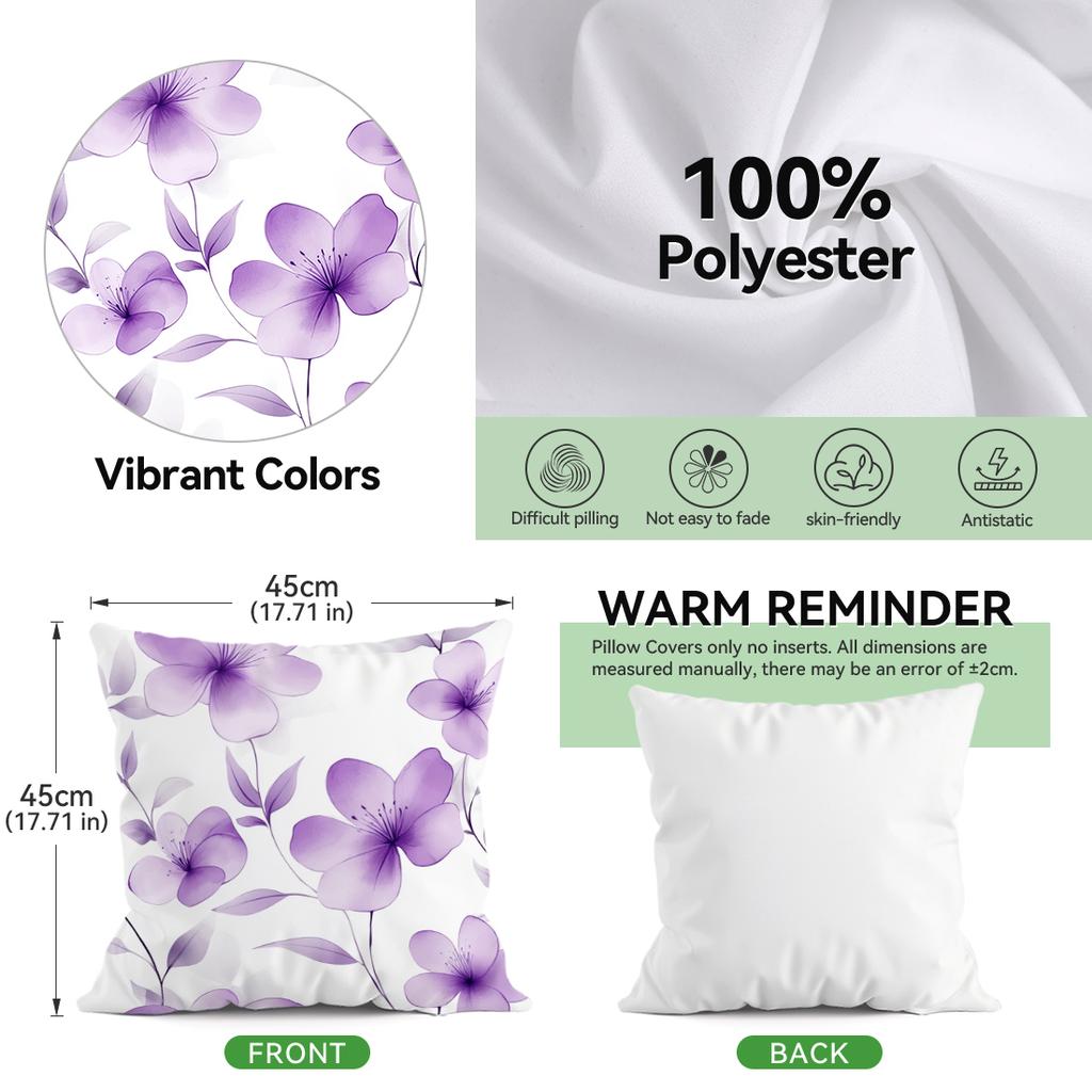Purple Flowers Cushion Pillowcase Printed Polyester 45X45Cm Throw Pillowcover Decorative Sofa Cushion Pillowslip Home Decor