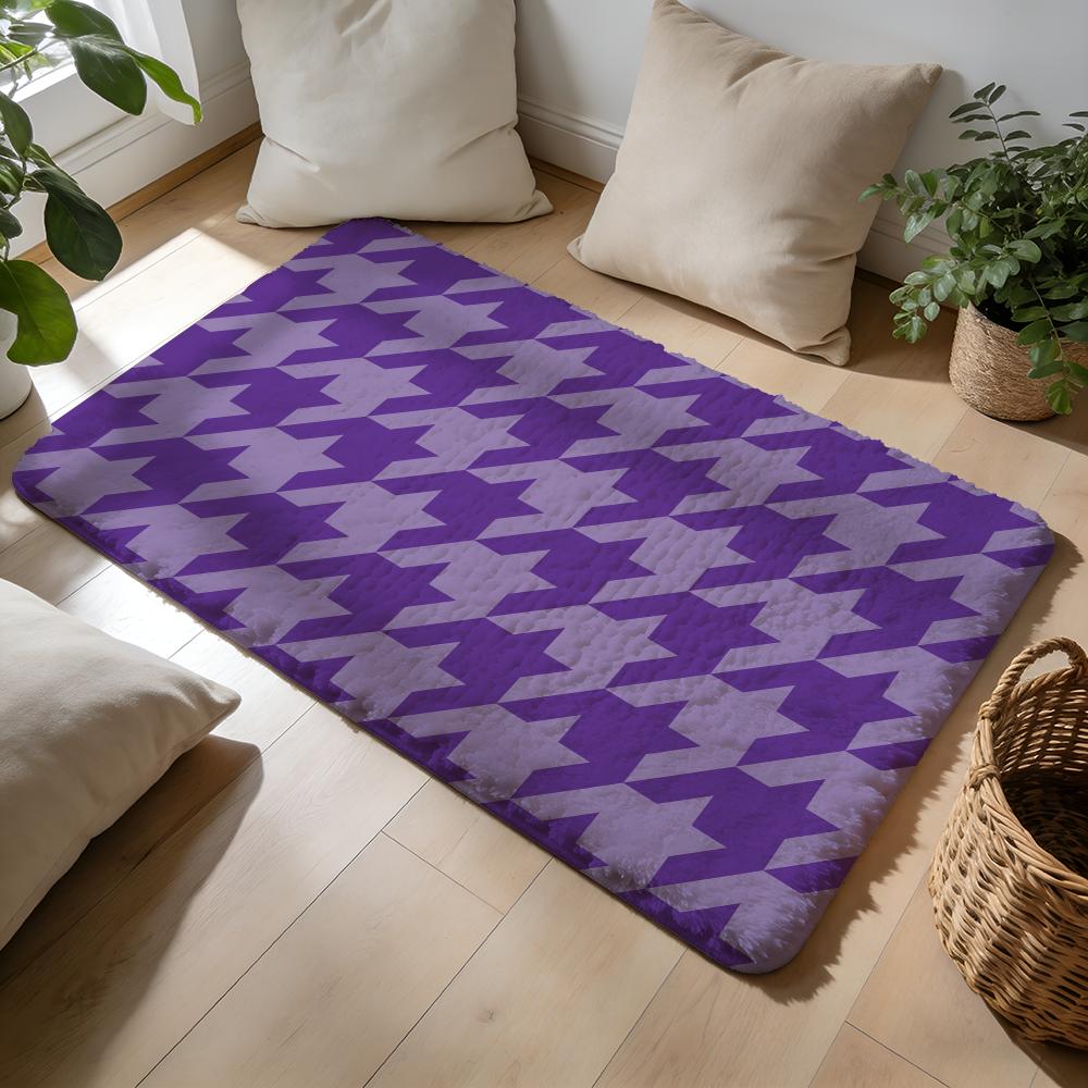 Houndstooth Check Pattern Floor Mat Soft Flannel Absorbent Mat Non-Slip Rug Home Bedroom Bathroom