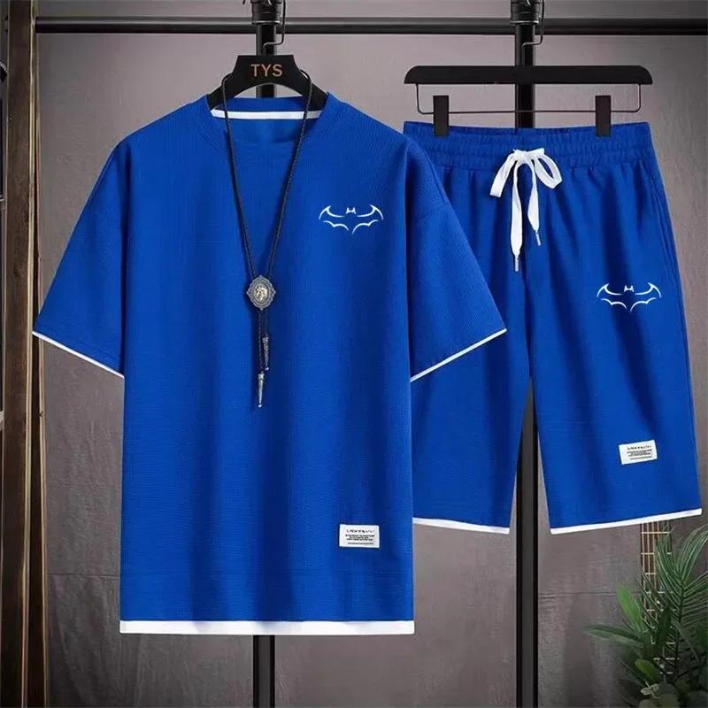 Men's Casual Bat Short Sleeved T-shirt+shorts Summer Running Sportswear Set