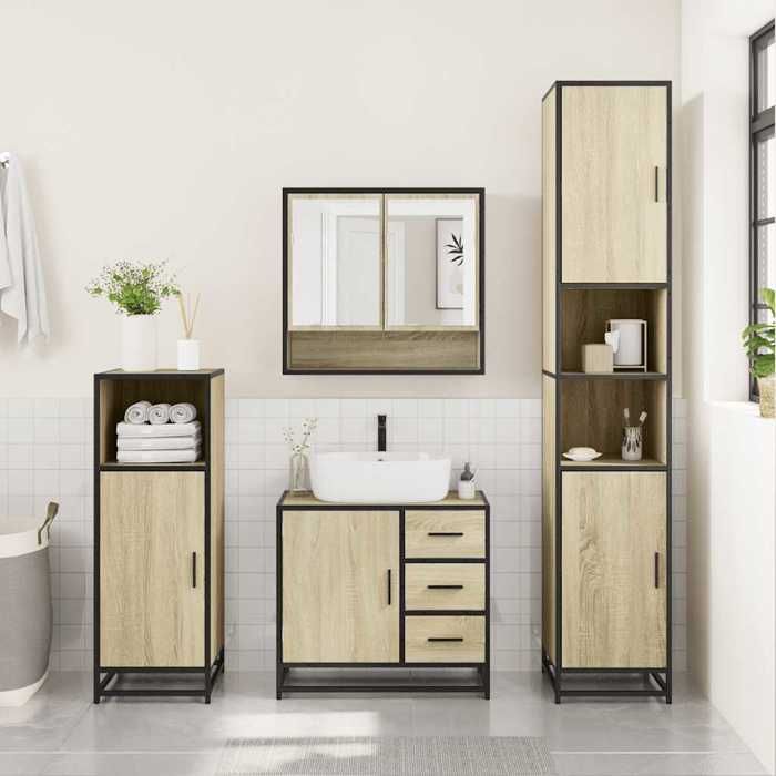 VidaXL Ensemble De Meubles De Salle De Bain 3 Pcs Chêne Sonoma, Armoire De Salle De Bain, Armoire De Rangement De Toilette, 3301106