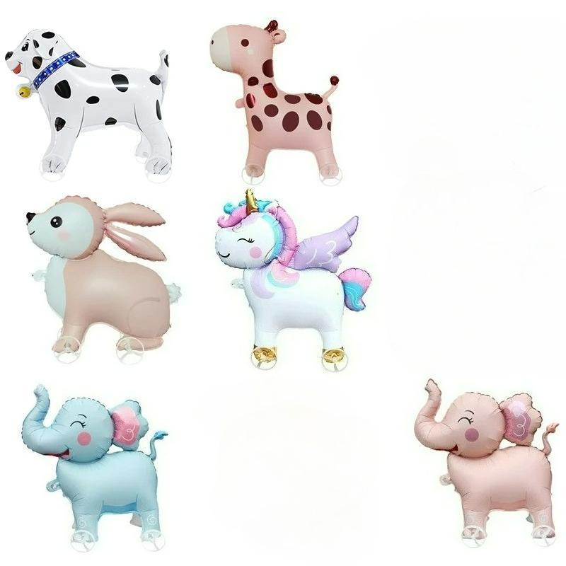 4D Dinosaur Dog Cat Standing Foil Balloons Animals Walking Balloon with Wheel for Kids Birthday Party Decoration Baby Shower