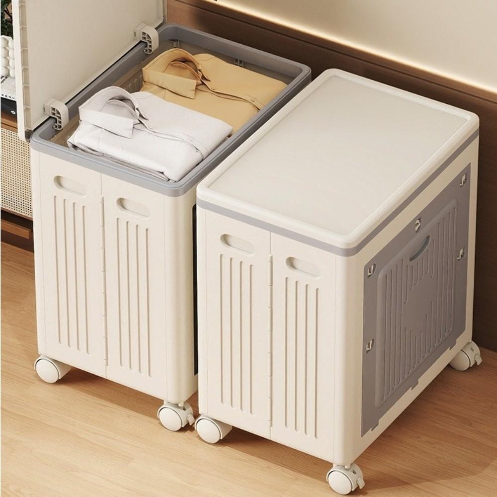 Foldable Wardrobe Storage Box with Wheels Clamshell Design Clothes Storage Basket Plastic Dust Proof Toy Storage Box