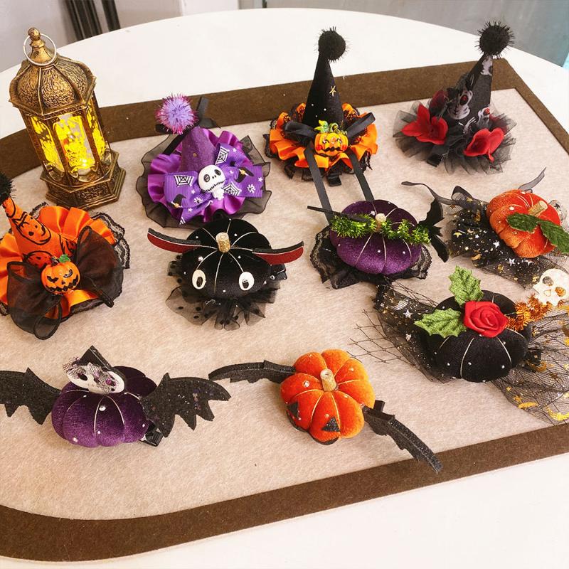 Funny Halloween Hair Accessories Cute Girls  Hat Hairpin Pumpkin Bat Decor Hair Clips For Children Party Dress Up Headwear