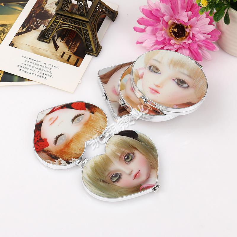 Portable Folding Makeup Mirror with Electroplated Doll Eye Design
