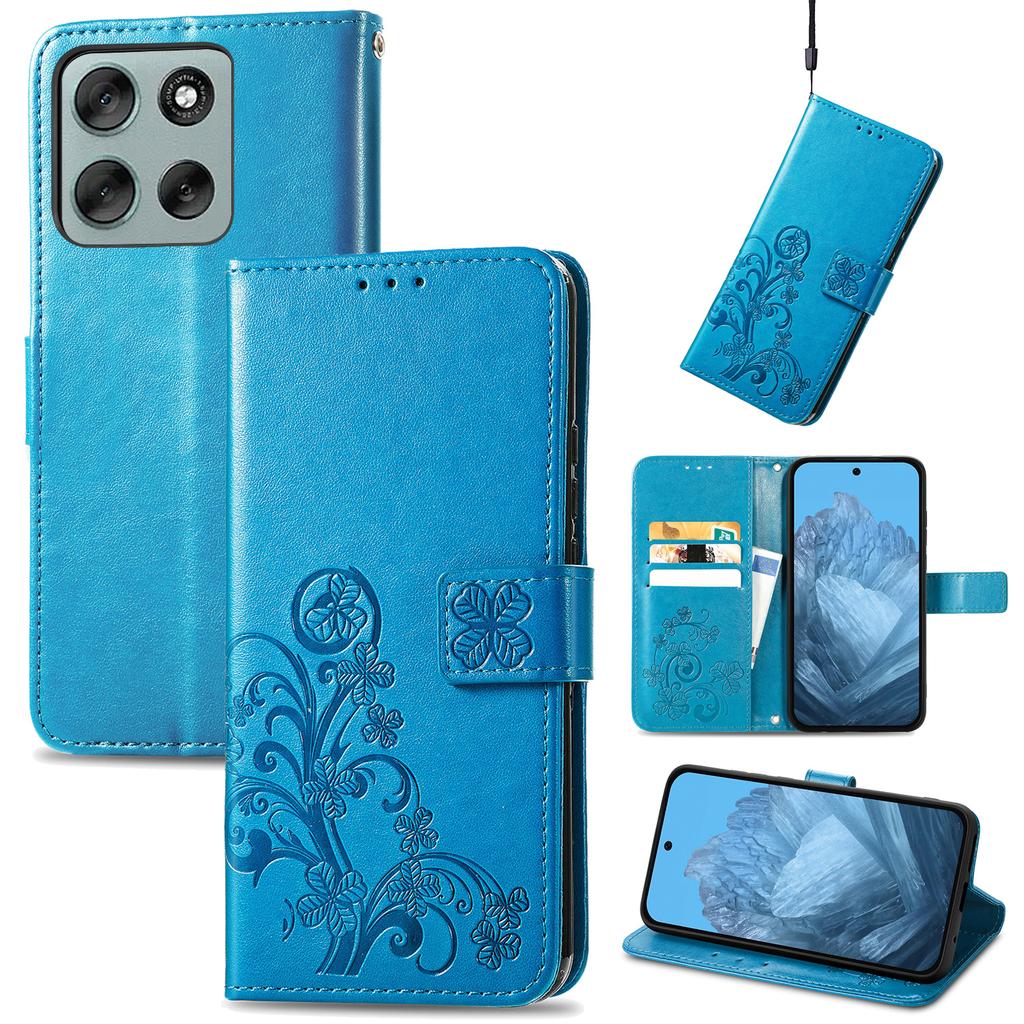 For Motorola Moto G86 5G Lærveske Firkløver Lommebok Telefondeksel