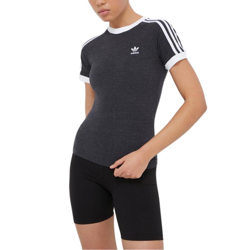 Adidas Women's 3 Stripes Slim Raglan T Shirt Black Melange IU2429