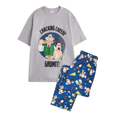 Męski komplet piżamy z krótkim rękawem i postaciami Wallace'a i Gromita
