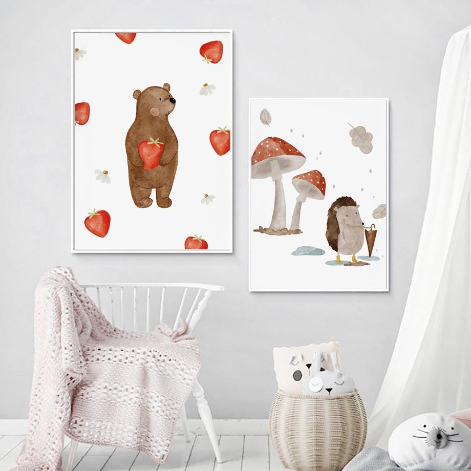 Cute Boho Animal Bear Hedgehog Koala Bee Rabbit Nursery Wall Art Canvas  Poster And Prints Baby Kids Room Decor