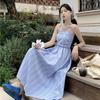 French Temperament Plaid Suspender Dress Summer New Slim and Thin Design A-shaped Long Dress Women's Tide