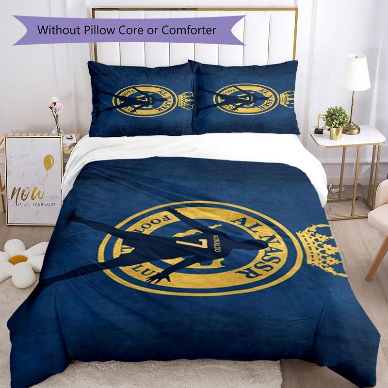 Al-Nassr Football Club Crest Printed Pattern Duvet Cover Set – includes 1 duvet cover and 2 matching pillowcases Bedroom decor Christmas gifts