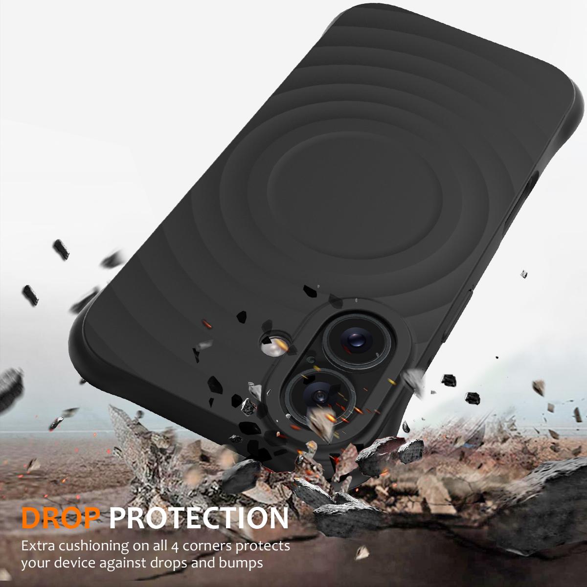 

For iPhone 16 Plus Case Compatible with MagSafe Ripple Texture Liquid Silicone Protective Cover with Strap Black