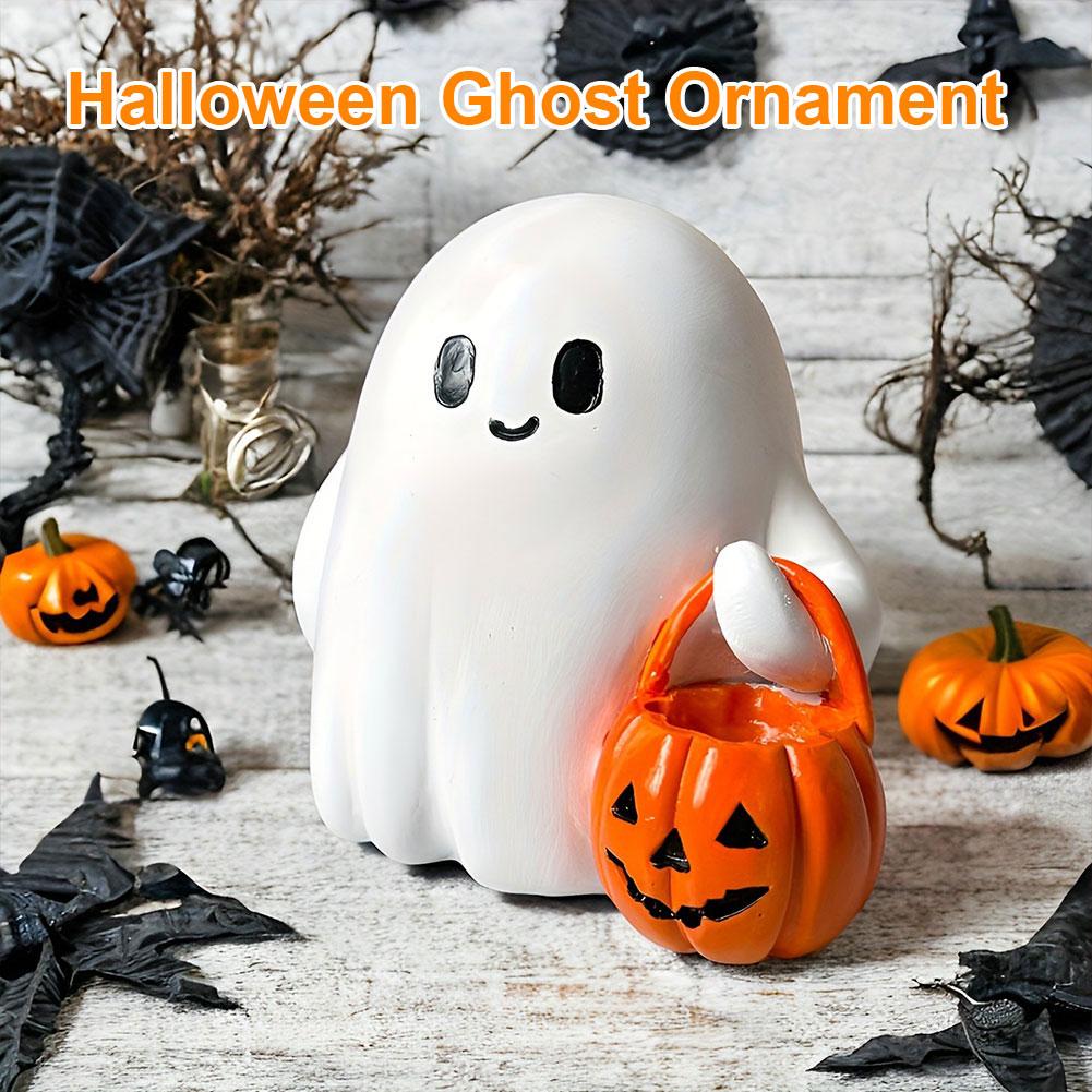 Halloween Ghost Figurine with Pumpkin Cute Ghost Figurine Halloween Ghost Statue for Halloween Decorations Home Decor