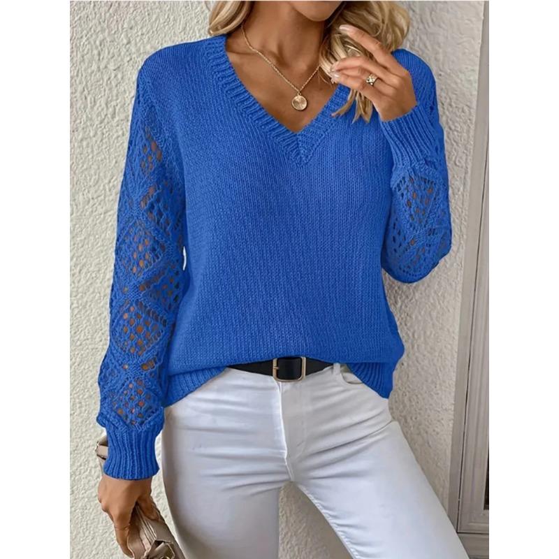 Sweater for Women Winter V Neck Hollow Pullover Warm Knitted Stretchy Long Sleeve Oversize Jumper Sweater Tops